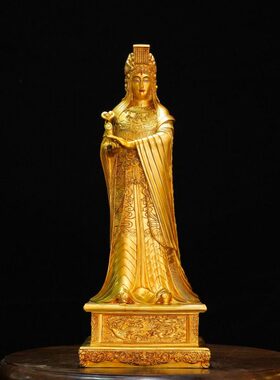 尼泊尔工艺妈祖系列纯铜妈祖菩萨像精品仿古鎏金铜像十三寸摆件