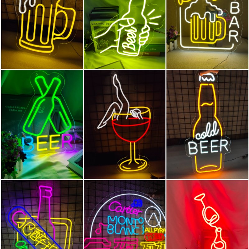 酒吧精酿啤酒霓虹灯室外吧台装饰灯干杯酒杯O鸡尾酒灯造型灯发光