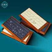 众美达钻石展示盘阶梯展示架裸钻文玩宝石收纳盘圆珠木纹架子摆件