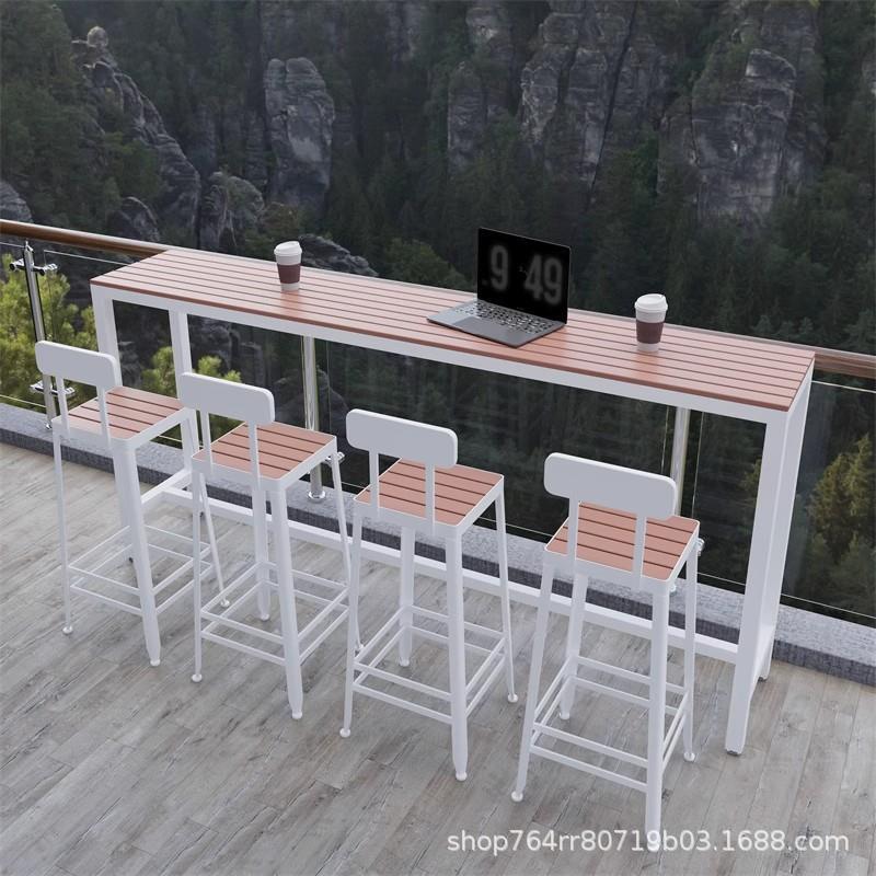 户外防腐塑木吧台桌椅组合阳台窄条桌商用靠窗庭院外摆高脚吧台桌