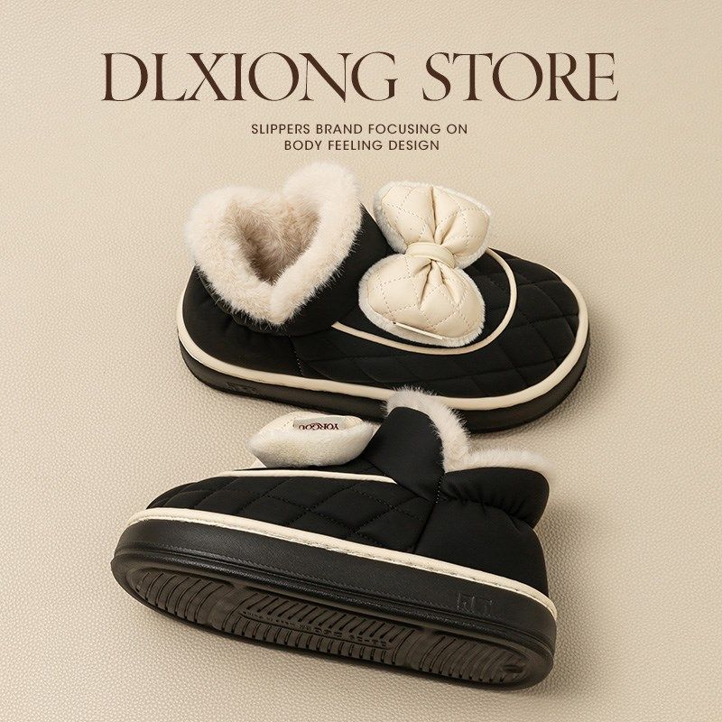 秋冬季高包跟棉拖鞋女居家用加绒保F暖男可外穿厚底防滑防水皮棉