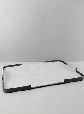 简约现代编织皮革金属黑钛托盘摆件样板间家居客厅桌面收纳装饰品