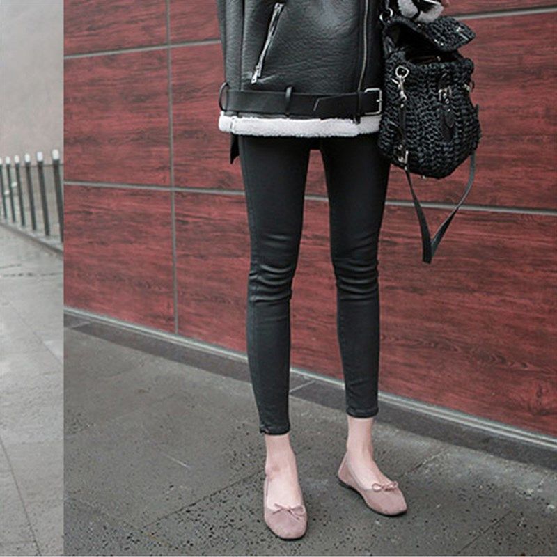 韩版黑色加绒涂层皮裤女弹力显瘦九分小脚裤外穿加厚保暖打底皮裤,女装/女士精品,打底裤,淘宝优惠券,粉丝福利购,淘宝优惠卷