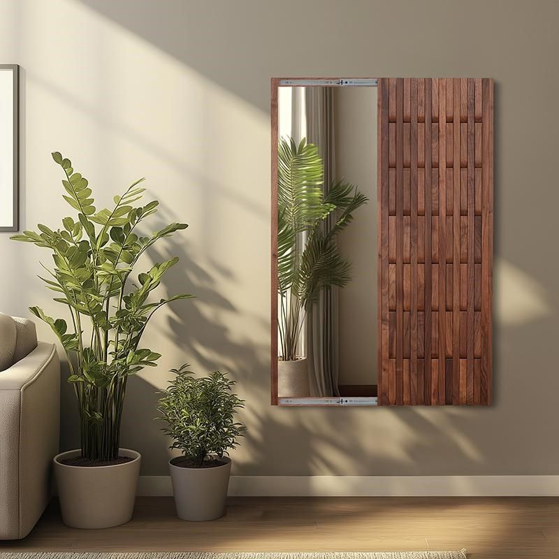 胡桃木钢琴键实木穿衣镜带隐藏式转角挂衣架一体挂墙衣钩入户门