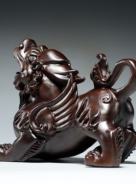 黑檀木貔貅摆件一对大号木质貔貅家居摆设装饰工艺品开业新居送礼