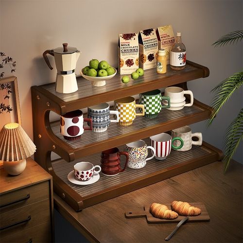 实木压克力杯架杯子置物架水杯餐柜咖啡桌面茶杯具黑胡桃色