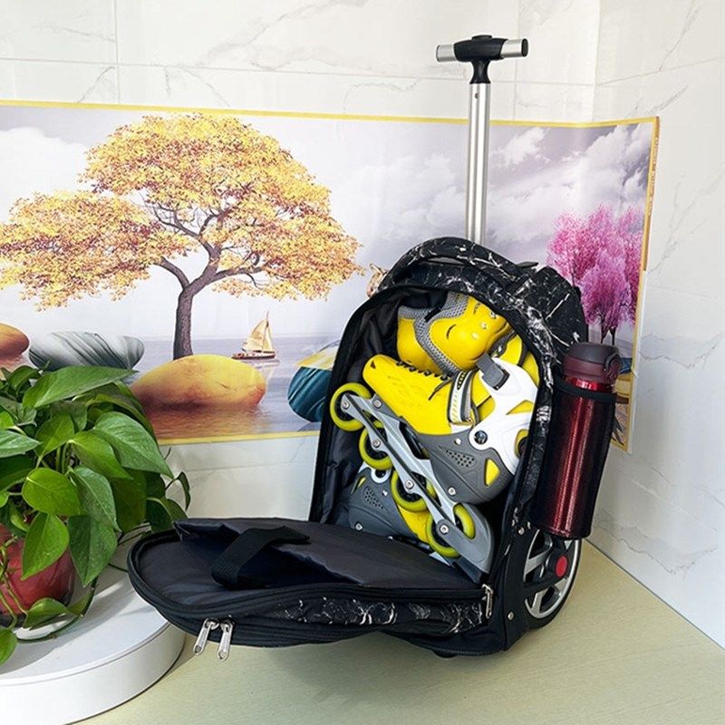 儿童轮滑鞋拉杆箱大容量收纳包大轮拉杆书包溜冰鞋速滑双肩轮滑包