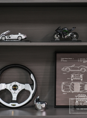 高档儿童房摆件现代简约软装方向盘男孩房赛车主题样板间书柜装饰