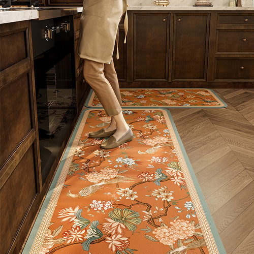 厨房地垫防滑防油可擦免洗地毯整铺免清洗专用吸水防脏脚垫山绣球
