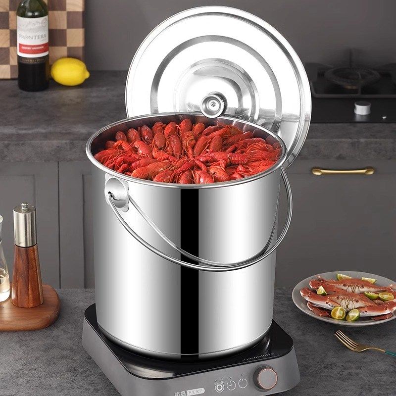 手提不锈钢水桶圆桶加厚汤桶带盖商用储水桶多用途幼儿园提桶厨房