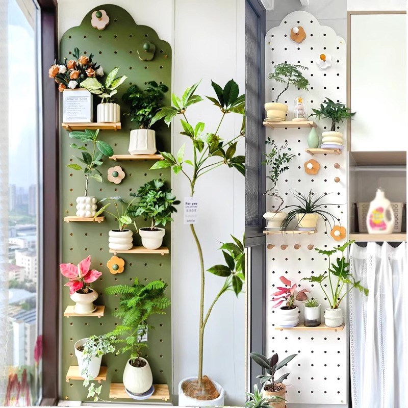 洞洞板绿植置物架实木定制造型养花阳台窗台隔板收纳木质展示挂架