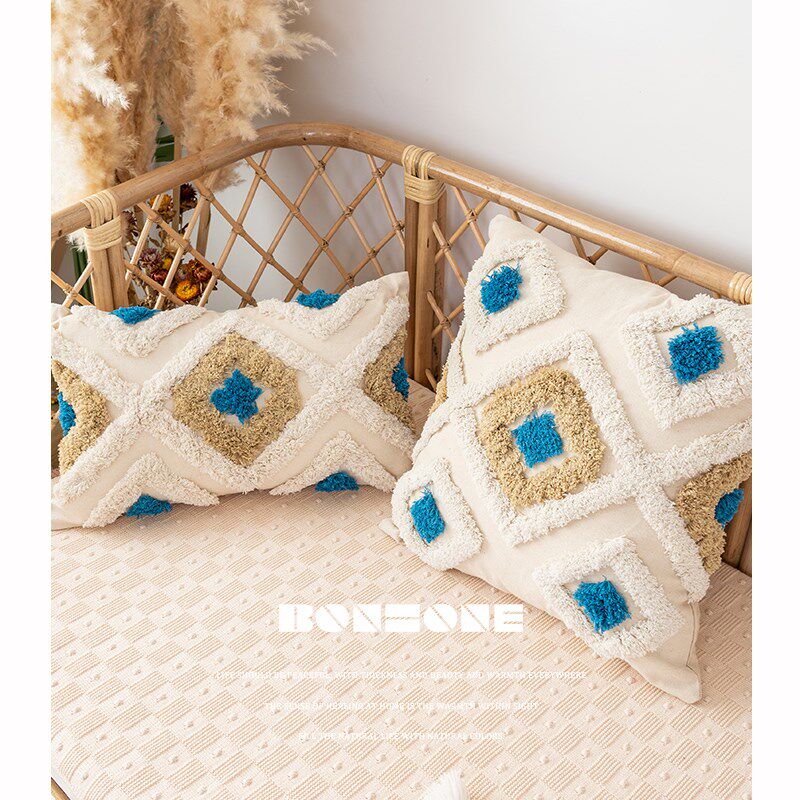 民宿靠垫靠背垫方枕摩洛哥酒店床头装饰簇绒客厅沙发抱枕X套45x45