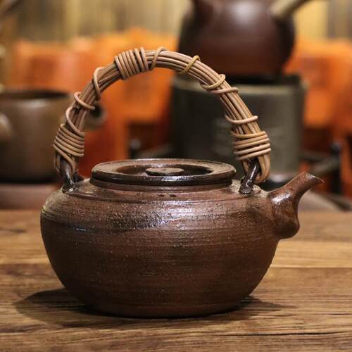 侘柴烧纯手寂工风家SVZ用火炭炉煮茶壶覆古明中式藤编提梁泡茶养