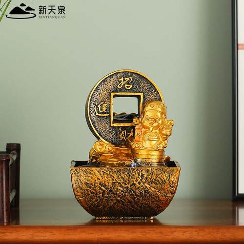 新天财神爷招财流水摆XFC件店泉铺开业客厅书房循室环水喷泉装茶