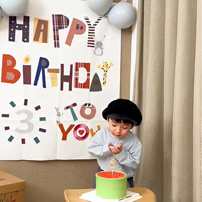 网红女童装生日快乐帆饰挂sir whis布宝宝周岁派对场置景布背景布