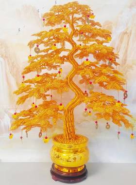 高档工艺礼品摆饰发树摆件手工编织乔迁新居VDQ开 钱业礼物居摇财