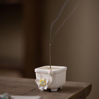 意陶莲花线瓷 线香插手工捏花小香炉家用内室香薰炉香LJC-2220座