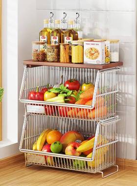 厨房面墙角57980置物架多蔬菜水果收纳篮功层多能调料收纳实木增