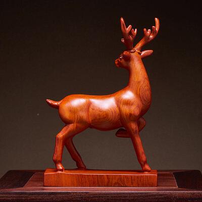 花梨木一雕梅花鹿摆件对实木木动物WXY0043客厅家居装饰乔迁房新
