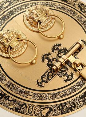 中门挂环把手彷古TYP门纯铜插销拉环覆古木门全铜麒大麟式兽头拉