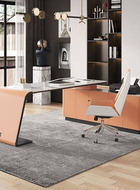 奢现书桌岩板台式电脑桌办公室写意轻式简约书橙色房家用字代台