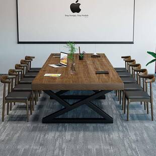 实合大型会桌长桌简约现代办公培训桌椅组lo议ft工木业风长条桌子