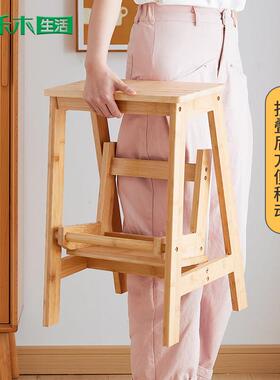 梯梯子家用折叠梯椅楠竹登高凳子踏两用JYT梯椅室内多功凳能板楼