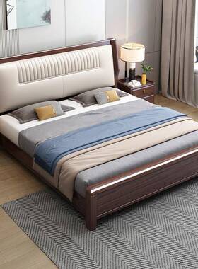 现代中XLSS6852紫金檀木实床木高端皮靠包1.8m双人床主软卧大式床