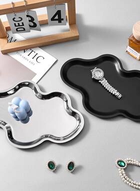 TMJ北欧i纳ns朵盘金盘属轻奢云首饰收盘置物盘银色香薰钥匙收纳托