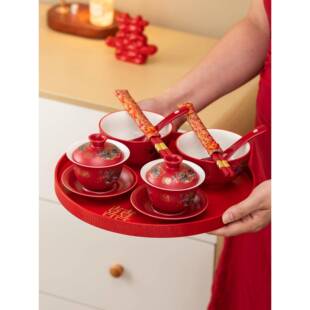 唐呈结婚感龙凤温敬茶杯一对改口新人新婚礼敬唐呈 酒送杯陪套装