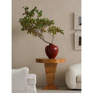 形上罐中风胭脂红大花瓶复古实木底座子售楼处古落地E玄关落地摆