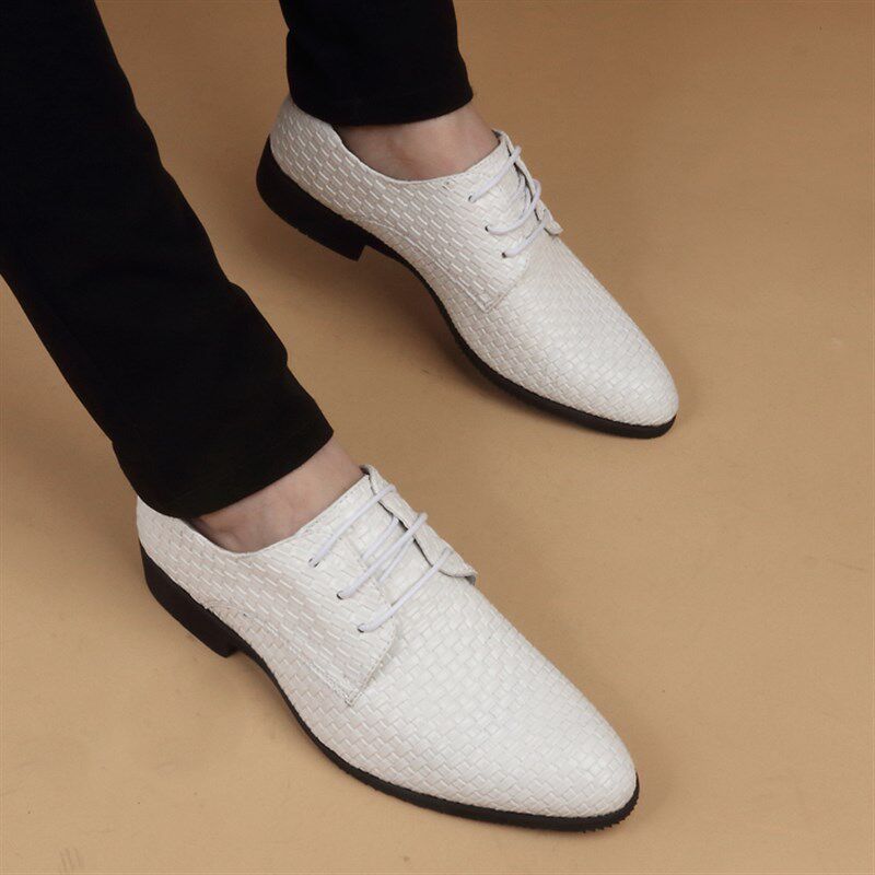 男士尖头编织皮鞋英伦韩版透气商务休闲鞋夏天皮鞋男内增高鞋子潮
