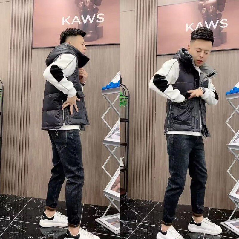 WTJ908棉马甲抗寒秋冬新款x男士抗风开衫黑色连帽个性大兜保暖亮