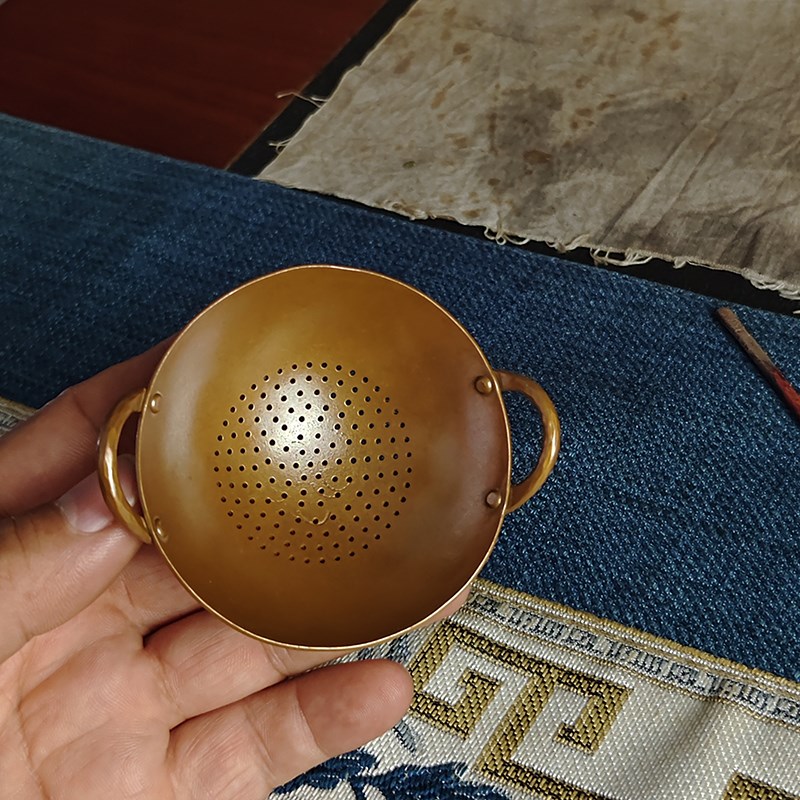紫铜小锅手工茶漏双耳锅紫铜茶滤茶则赏茶荷两P用茶拨套装茶道配
