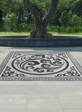 石雕浮雕地雕中式庭院地雕青石地砖祥云五福字镇宅进门大理石雕刻