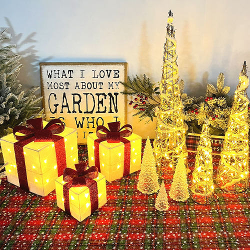 圣诞节装饰品铁艺发光礼物盒圣诞树堆头摆件场景布置橱窗圆锥摆设