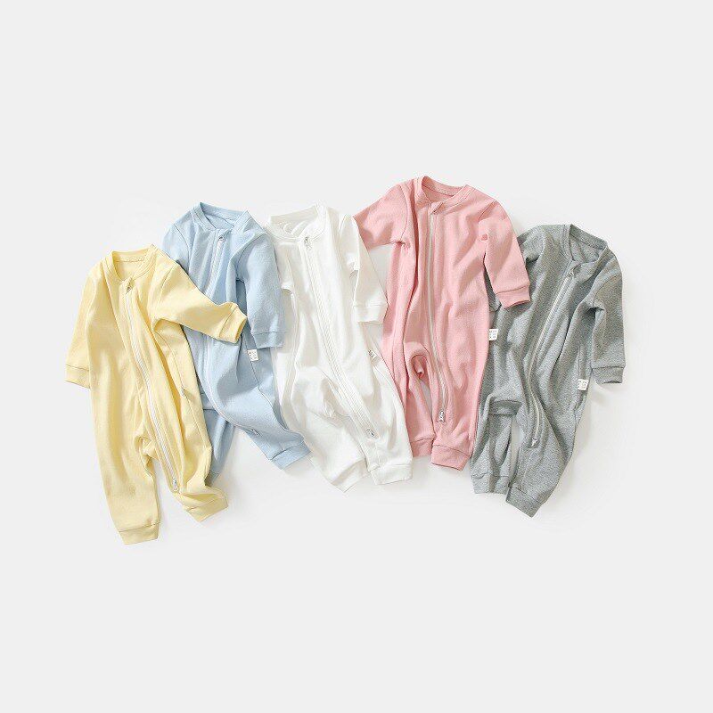 A类纯棉春秋婴儿连体哈衣爬服双头拉链宝宝长袖连体衣空调哈衣