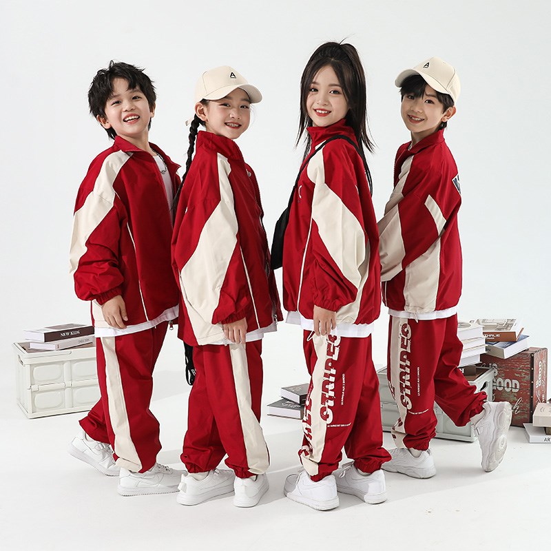 儿童运动会开幕式服装啦啦操中国红国庆表演服小学生校服班服街舞