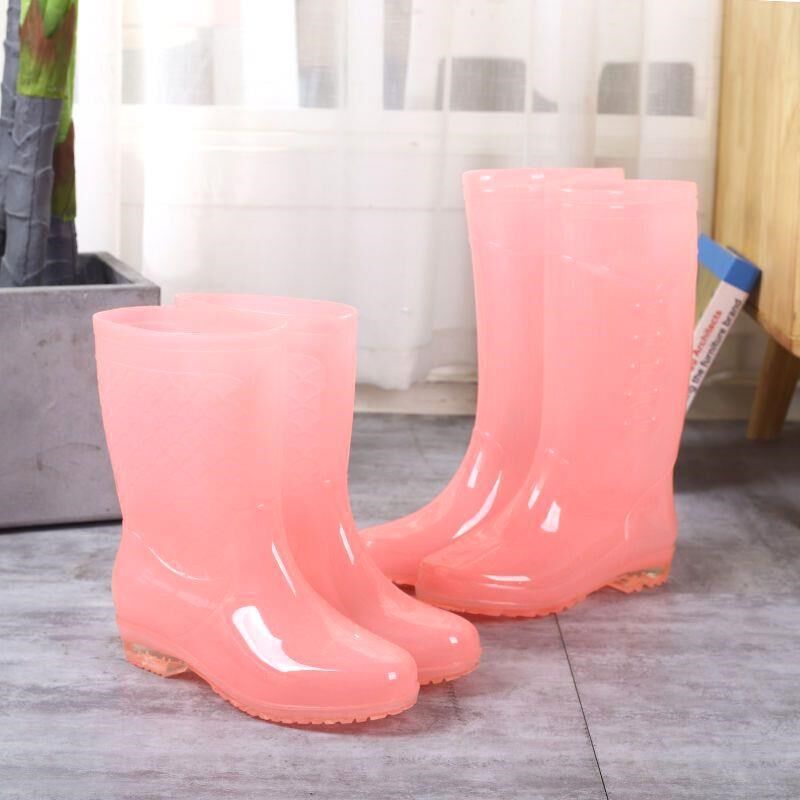 时尚糖果雨鞋女水胶鞋新款无z内网水靴女鞋女防滑中筒保暖雨靴