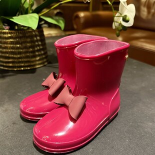 儿童公主日单雨鞋中小童幼儿园小孩防水红色蝴蝶结果冻鞋女宝雨靴