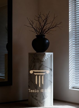 诧寂风天然白色大理奢石几何体落地雕塑底座摆件墩墩展示台立柱子