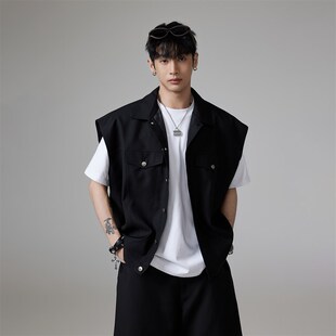 套装 宽松坎肩马甲五分裤 男 设计感高级廓形工装 INSOMNIA失眠者夏季