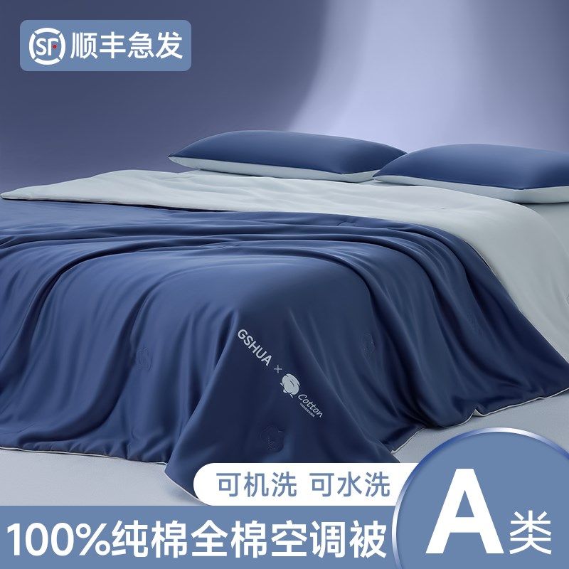 空调被纯棉全棉可机洗20s25新款夏被夏天被子薄款夏凉被四件套100