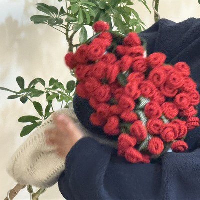 玫瑰花束毯子成品办公室午睡花毯毛线团手工编织毯子送闺蜜礼物