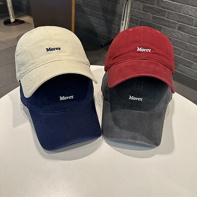水洗做旧加大版棒球帽韩版简约Mercy字母百搭遮阳显脸小弯檐帽