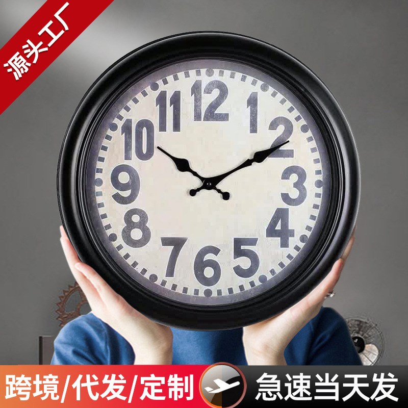 欧式挂钟卧室客厅圆形塑料挂钟客厅时尚钟表客厅简约时Y钟挂墙家