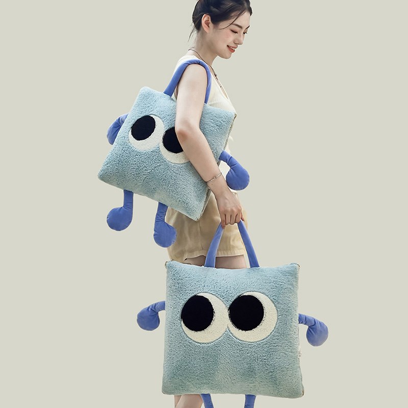 网红手提式卡通抱枕被两用加厚绒女生办公室午睡折叠毛毯汽车靠垫