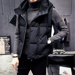 2024新款羽绒棉马甲男款年轻冬季马甲男秋冬款黑轻薄坎肩连帽学生