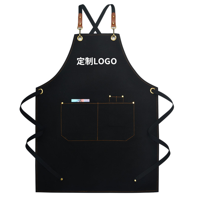咖啡中餐厅牛仔围裙花艺师奶茶烘焙店工作服女日式定制logo印字男