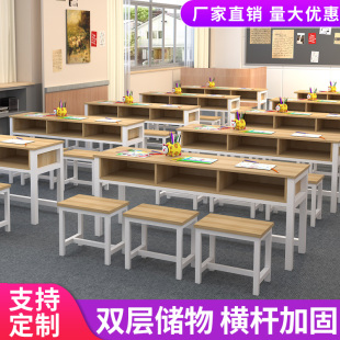 学生课桌带椅子培训机构补习班学习桌H学生书桌教室单双三人桌子
